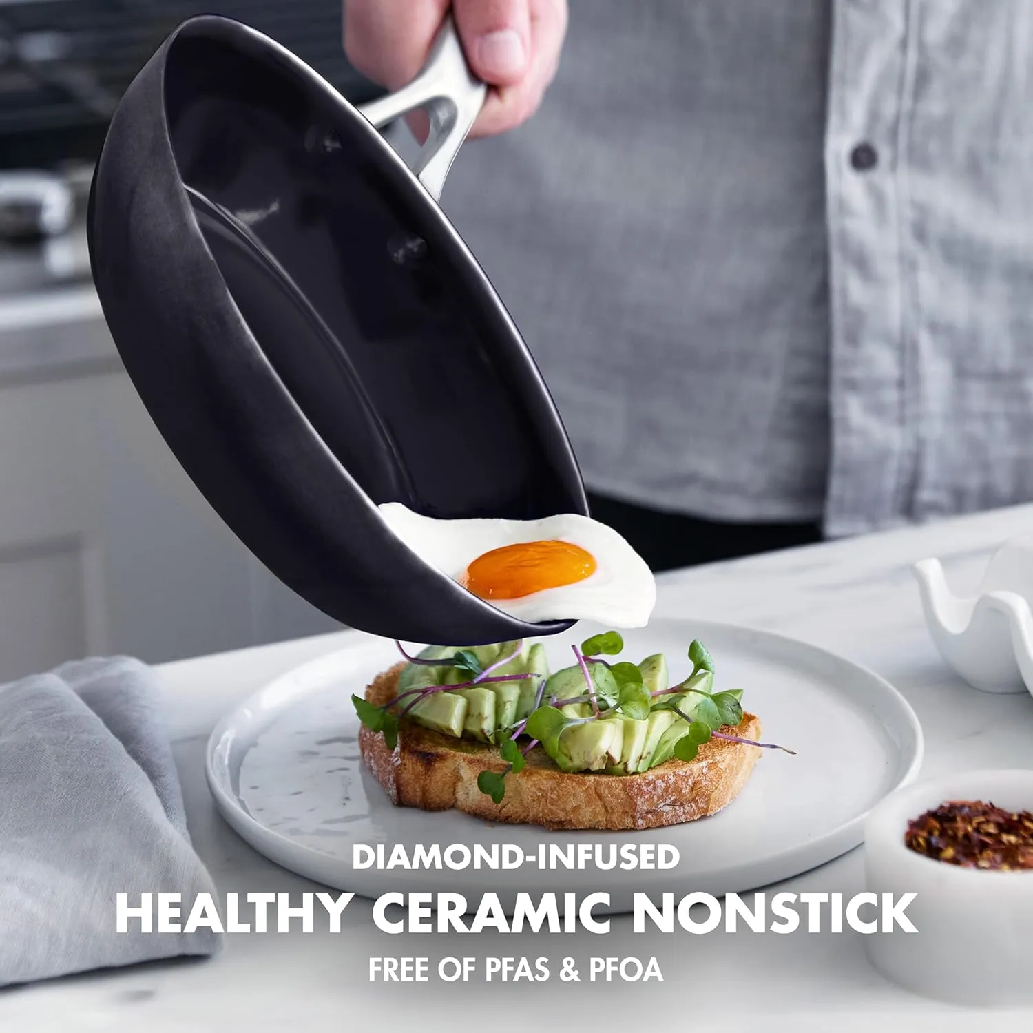 GreenPan Omega Hard Anodized Advanced Healthy Ceramic Nonstick, 11" Frying Pan Skillet,Anti-Warping Induction Base, Diamond Reinforced Durable Coating,Stay-Flat Surface for Oil,Oven&Broiler Safe,Black