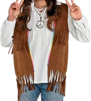 Groovy 60's Hippie Vest - Adult Standard Size, 4-Pack - Vintage-Inspired Fringe & Suede Design, Perfect for Festivals & Costume Parties