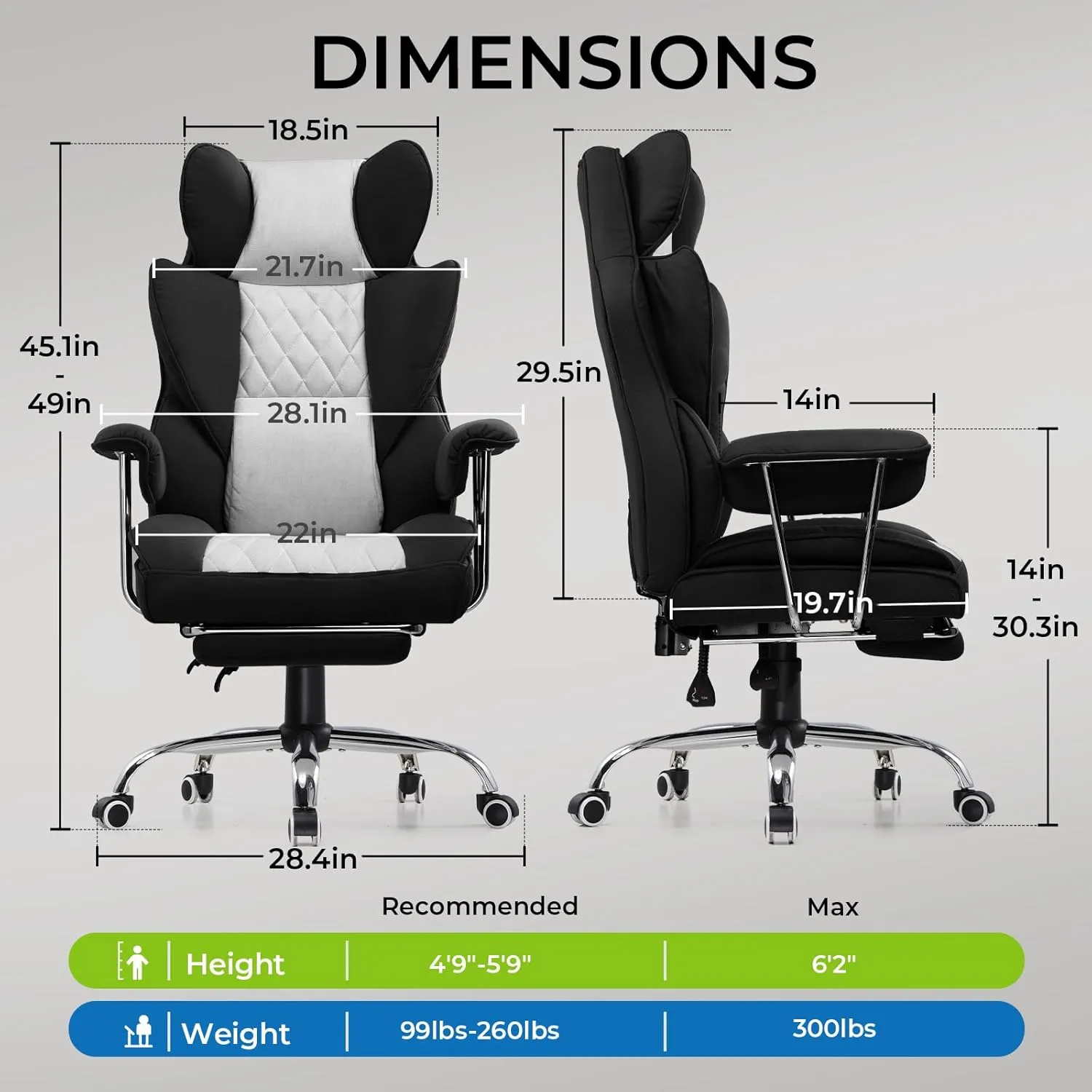 GTRACING Gaming Chair,Office Chair with Pocket Spring Lumbar Support, Ergonomic Comfortable Wide Office Desk Computer Chair with Outward Fixed Soft Armrests and Footrest (Fabric, Black & Gray)