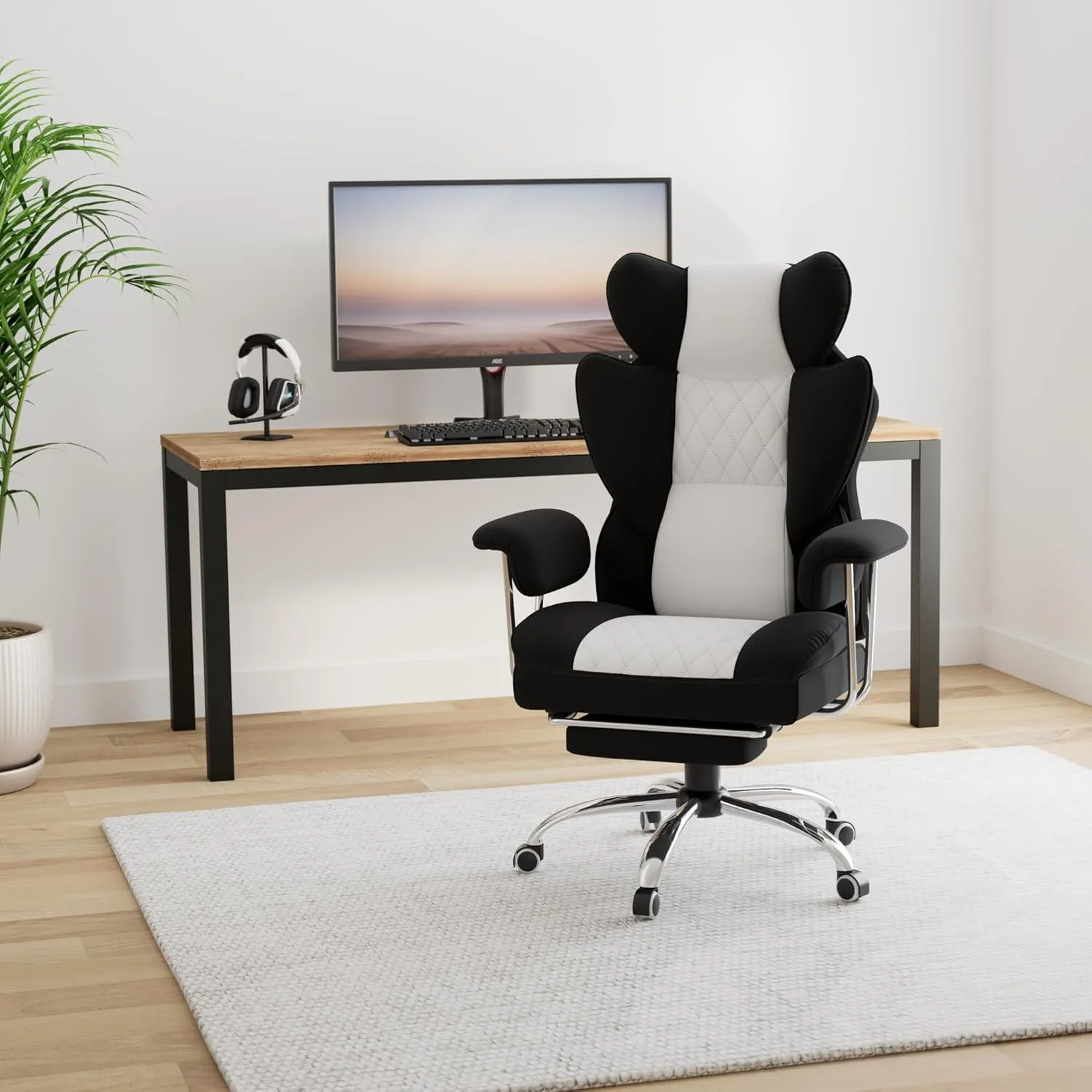 GTRACING Gaming Chair,Office Chair with Pocket Spring Lumbar Support, Ergonomic Comfortable Wide Office Desk Computer Chair with Outward Fixed Soft Armrests and Footrest (Fabric, Black & Gray)