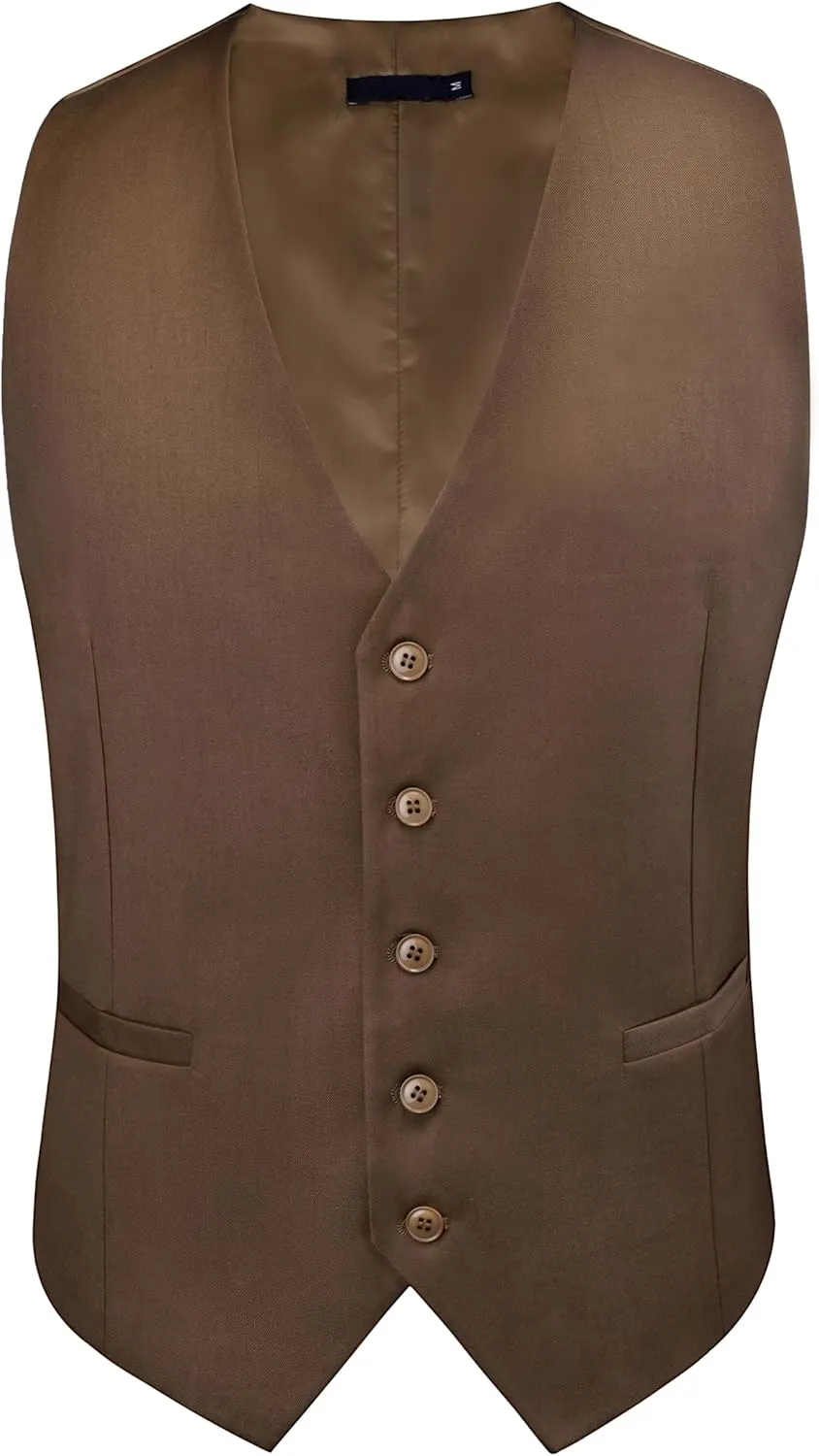 GUSLESON Men's V-Neck Suit Vests Solid Color Formal Slim Fit Business Dress Vest Waistcoat