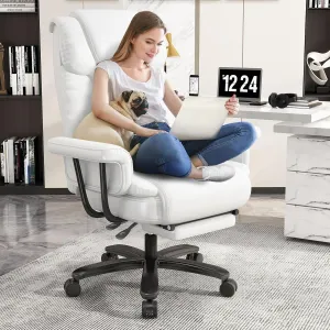 GYI Big and Tall Office Chair 400LBS, 160° High Back Reclining Office Desk Chair with Wide Seat, Arms, Footrest, White