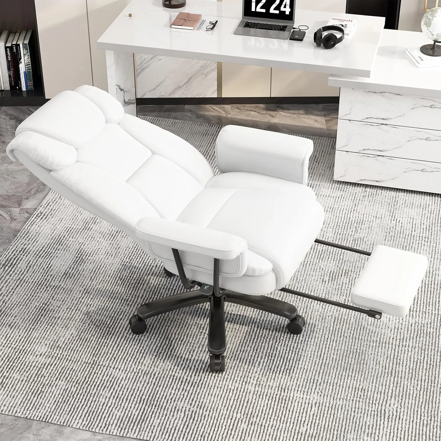 GYI Big and Tall Office Chair 400LBS, 160° High Back Reclining Office Desk Chair with Wide Seat, Arms, Footrest, White