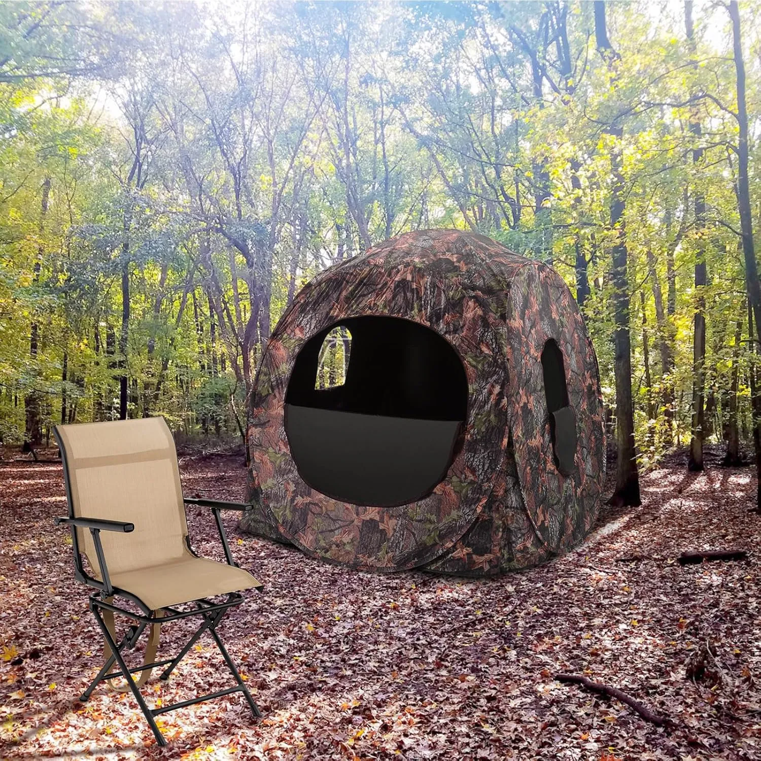 GYMAX Hunting Chair, 360 Degree Swivel Hunting Blind Chair with Carry Handle, 330 lbs Capacity, Comfortable, Waterproof, Portable and Silent Folding Dove Hunting Chair for Blinds
