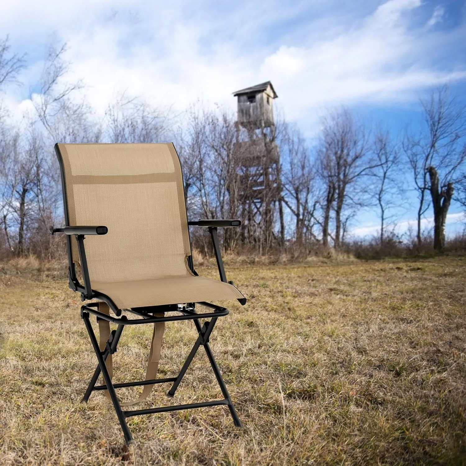 GYMAX Hunting Chair, 360 Degree Swivel Hunting Blind Chair with Carry Handle, 330 lbs Capacity, Comfortable, Waterproof, Portable and Silent Folding Dove Hunting Chair for Blinds