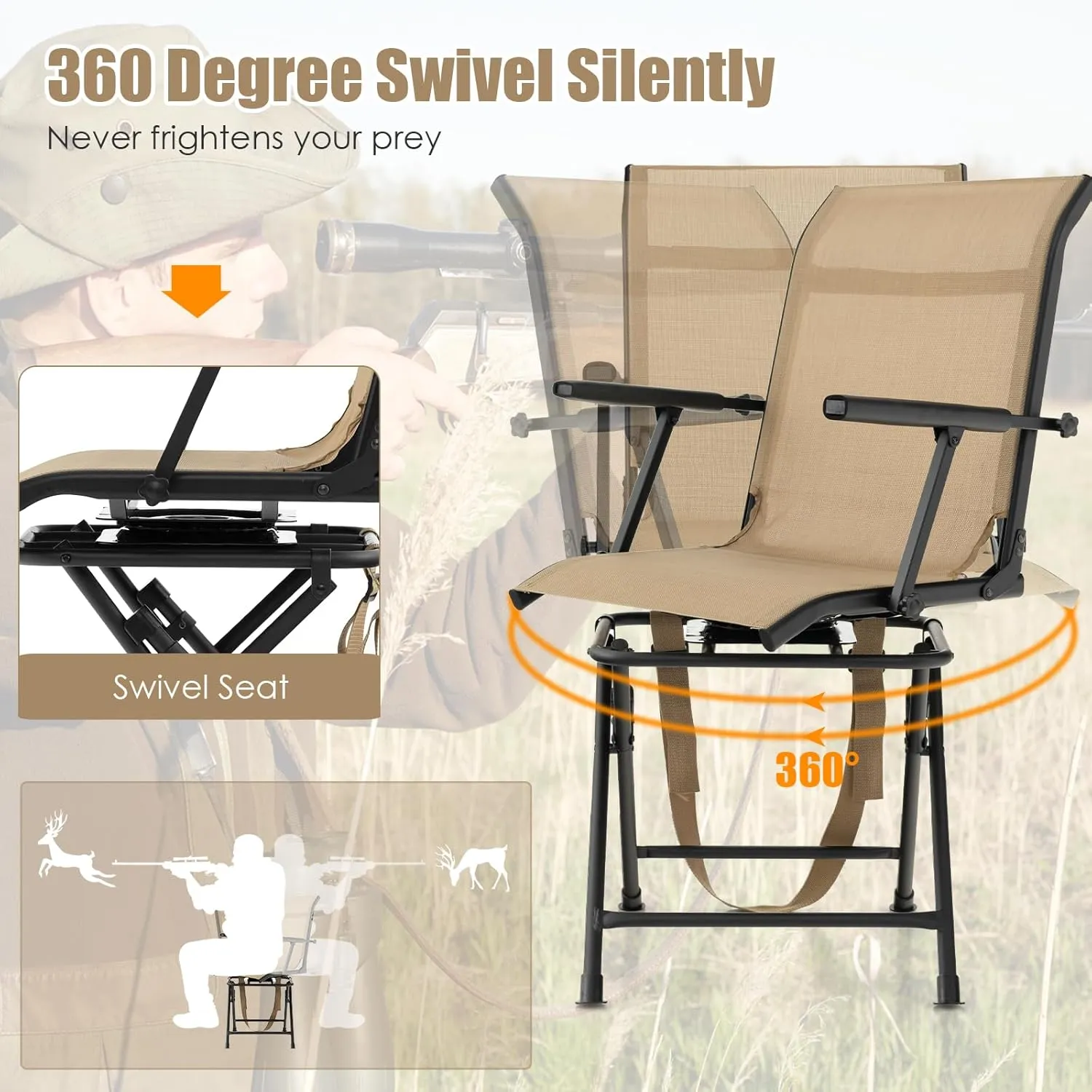 GYMAX Hunting Chair, 360 Degree Swivel Hunting Blind Chair with Carry Handle, 330 lbs Capacity, Comfortable, Waterproof, Portable and Silent Folding Dove Hunting Chair for Blinds