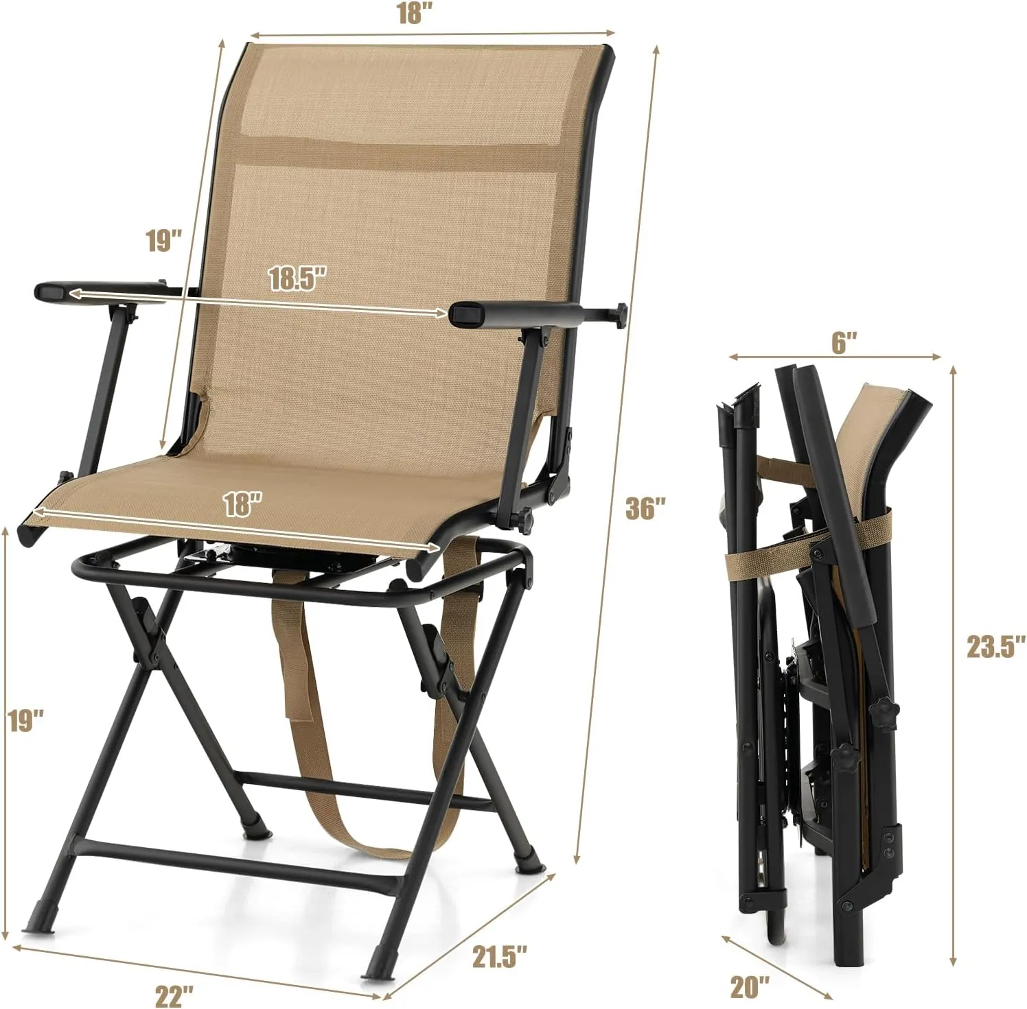 GYMAX Hunting Chair, 360 Degree Swivel Hunting Blind Chair with Carry Handle, 330 lbs Capacity, Comfortable, Waterproof, Portable and Silent Folding Dove Hunting Chair for Blinds