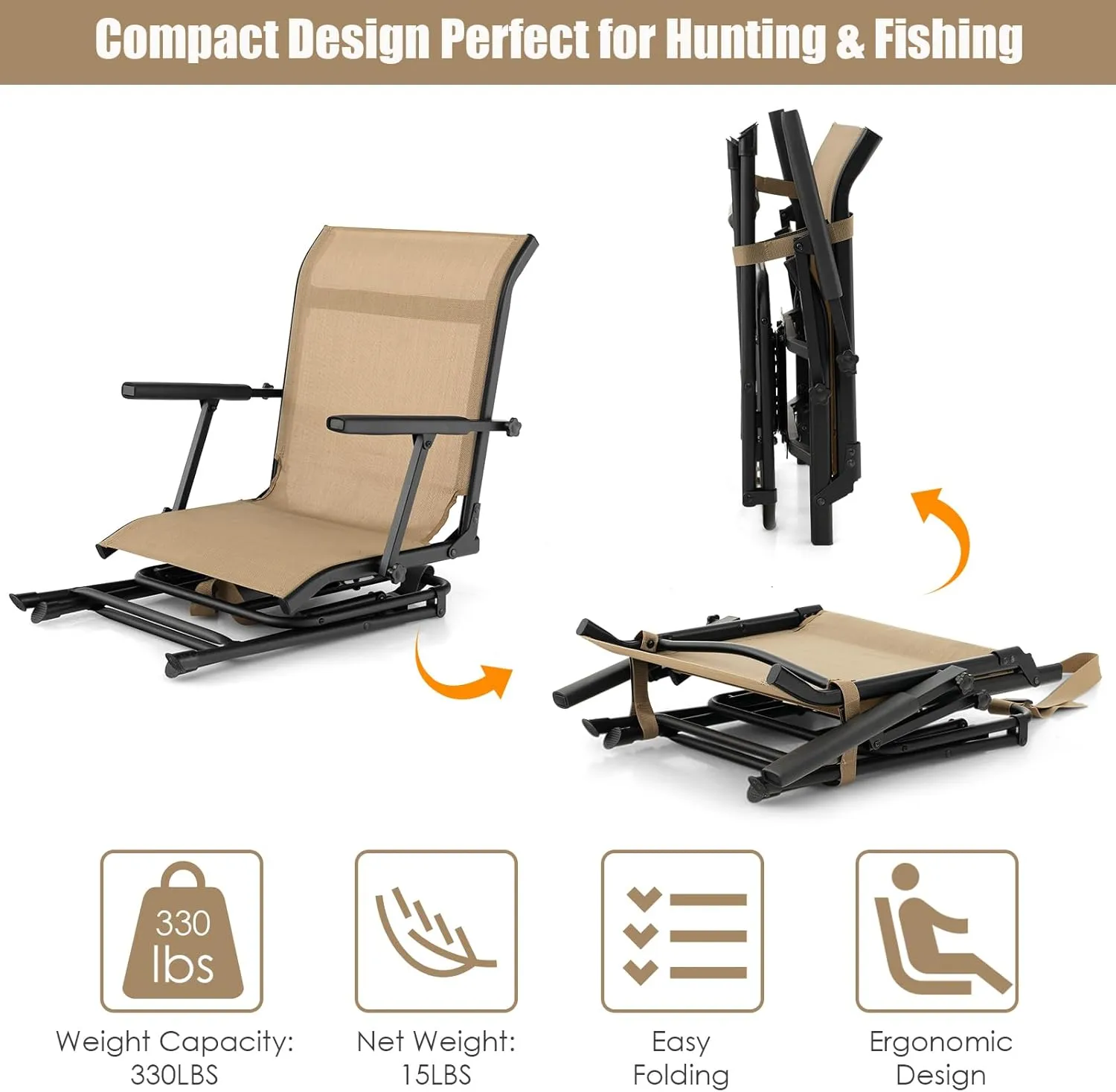 GYMAX Hunting Chair, 360 Degree Swivel Hunting Blind Chair with Carry Handle, 330 lbs Capacity, Comfortable, Waterproof, Portable and Silent Folding Dove Hunting Chair for Blinds