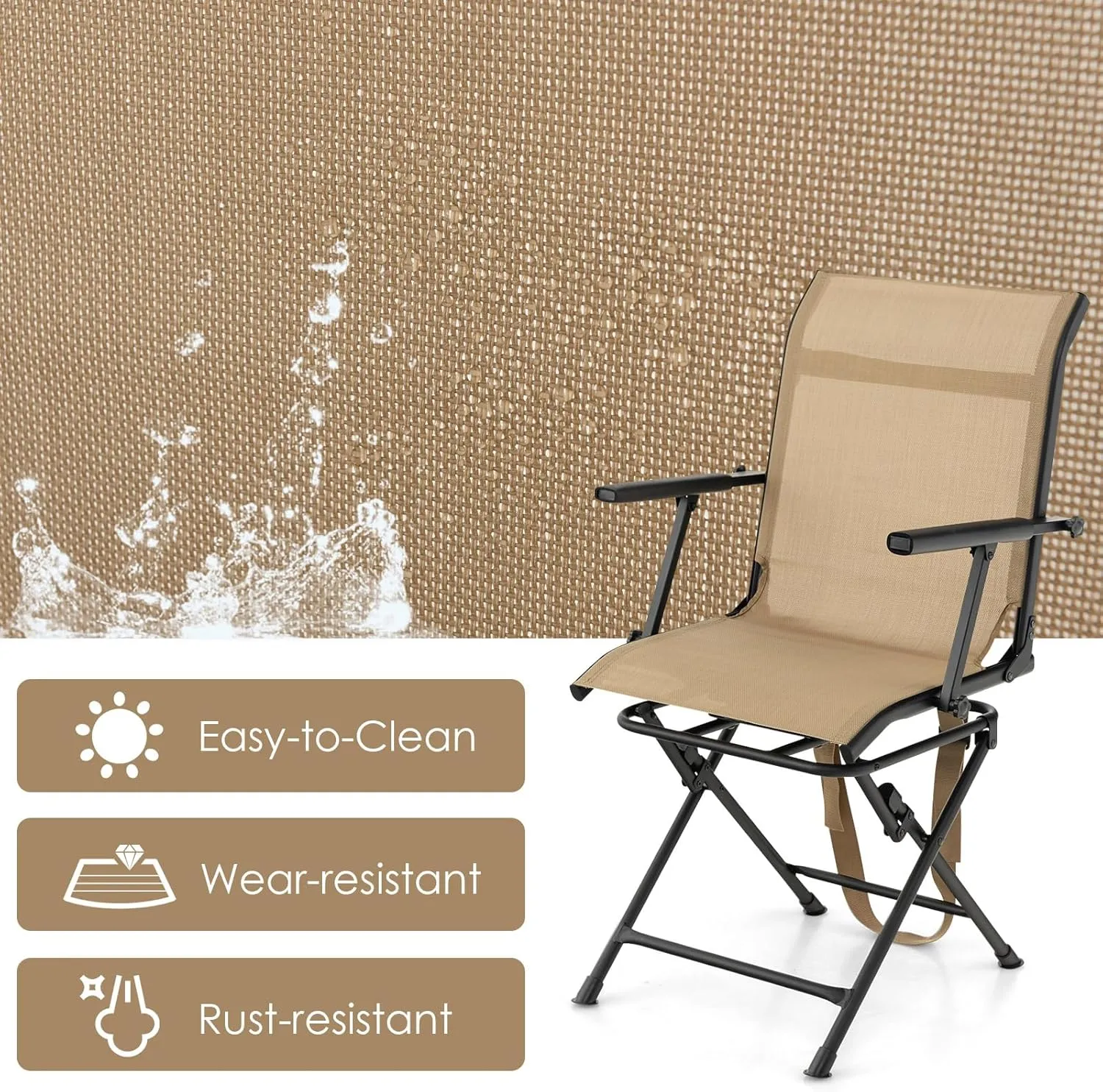 GYMAX Hunting Chair, 360 Degree Swivel Hunting Blind Chair with Carry Handle, 330 lbs Capacity, Comfortable, Waterproof, Portable and Silent Folding Dove Hunting Chair for Blinds