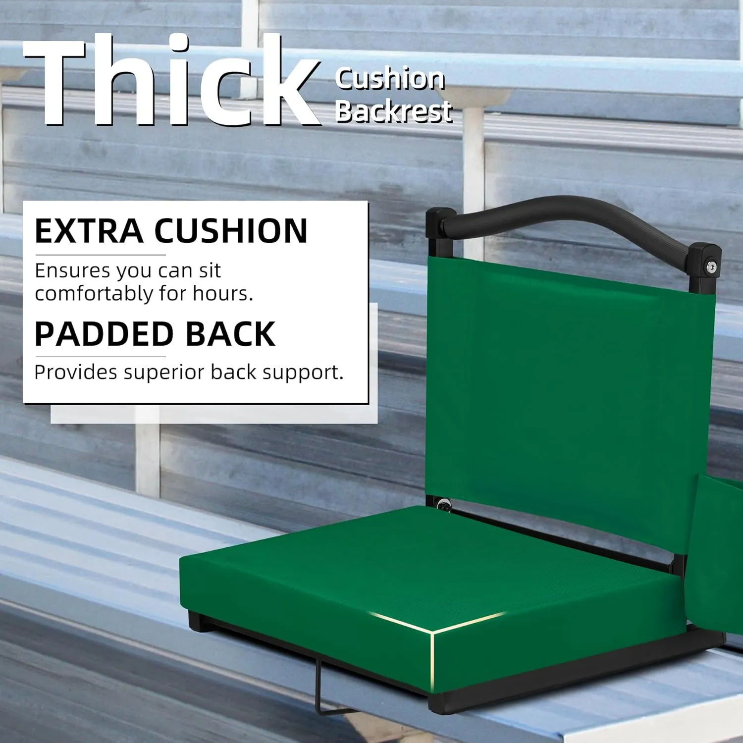 HABUTWAY Stadium Seat with Back Support and Thick Cushion Wide Bleacher Chairs with Back and Cushion Hold up 350lbs Stadium Chair with Shoulder Strap and Pocket