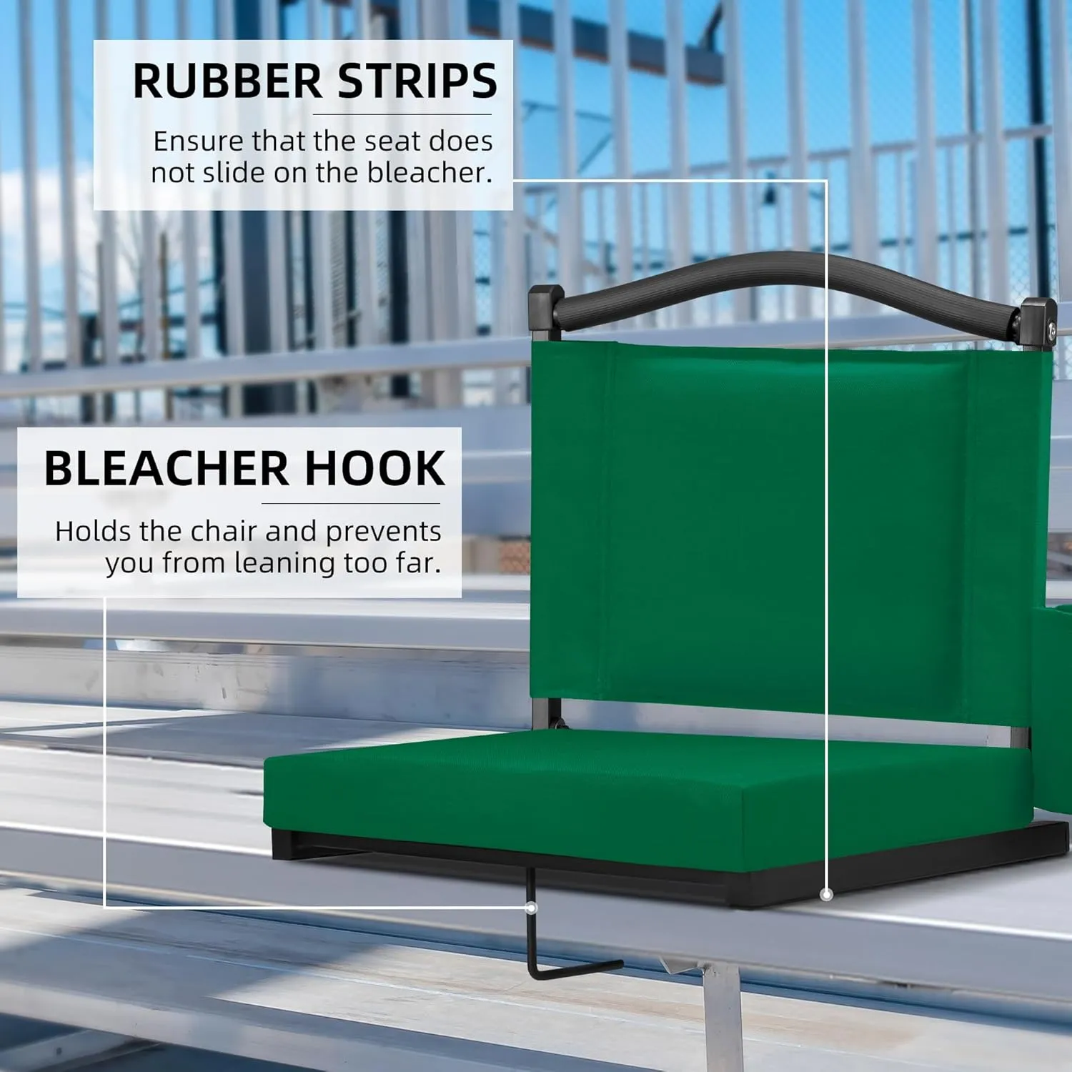 HABUTWAY Stadium Seat with Back Support and Thick Cushion Wide Bleacher Chairs with Back and Cushion Hold up 350lbs Stadium Chair with Shoulder Strap and Pocket