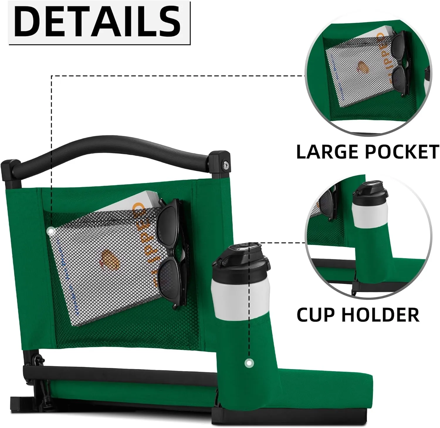 HABUTWAY Stadium Seat with Back Support and Thick Cushion Wide Bleacher Chairs with Back and Cushion Hold up 350lbs Stadium Chair with Shoulder Strap and Pocket