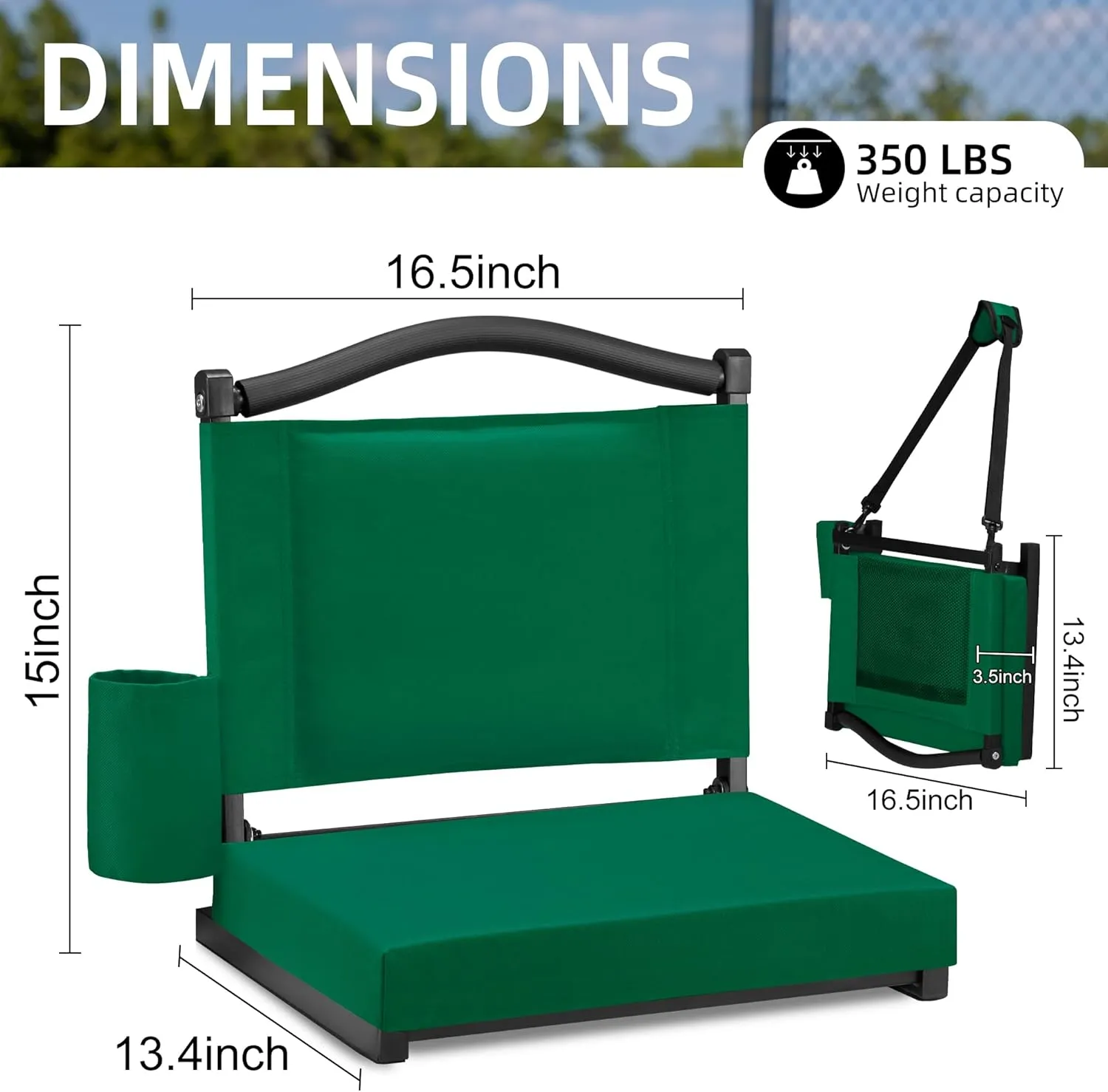HABUTWAY Stadium Seat with Back Support and Thick Cushion Wide Bleacher Chairs with Back and Cushion Hold up 350lbs Stadium Chair with Shoulder Strap and Pocket