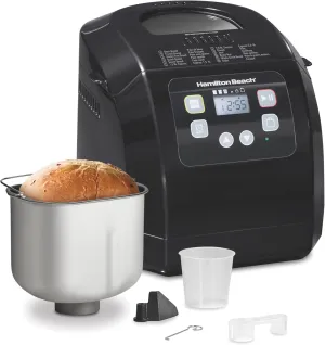 Hamilton Beach Bread Maker Machine, Digital, Programmable, 12 Settings   Gluten Free, Dishwasher Safe PFAS-Free Nonstick Pan   Kneading Paddle, 2 lb Capacity, Black (29982)