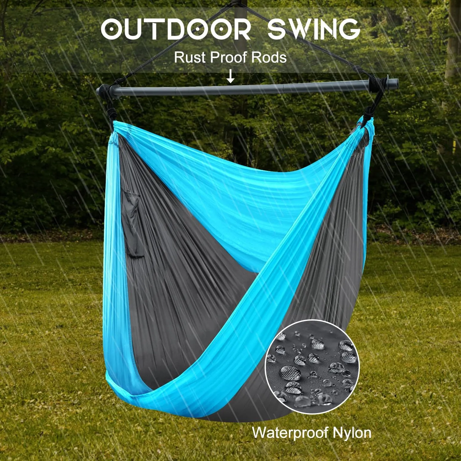 Hammock Chair, Hanging Chair for Outdoor Indoor, Large Lightweight Swing Chair for Adults, Portable Hammock Chair for Camping (Sky Blue,Dark Gray)