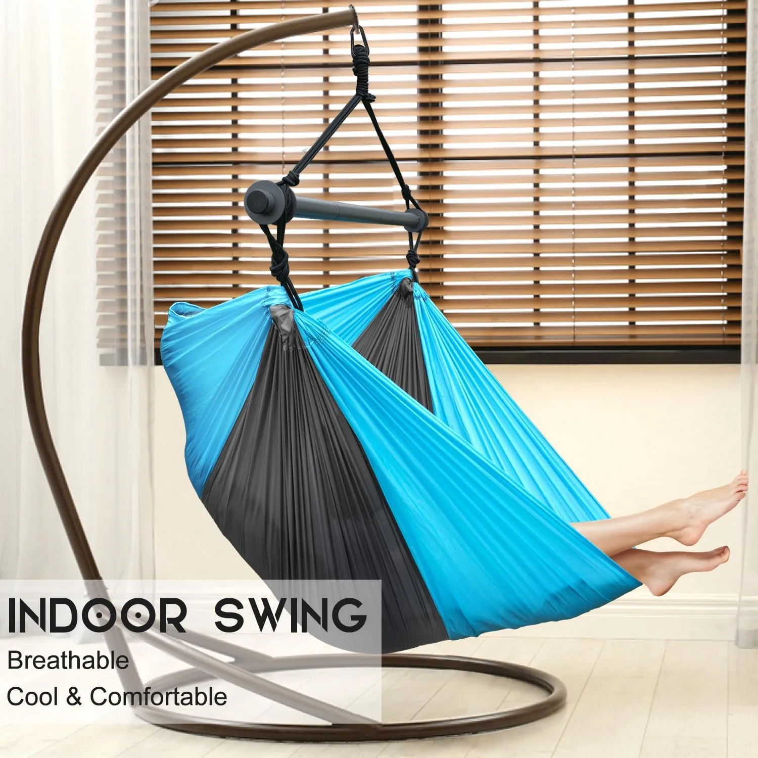 Hammock Chair, Hanging Chair for Outdoor Indoor, Large Lightweight Swing Chair for Adults, Portable Hammock Chair for Camping (Sky Blue,Dark Gray)
