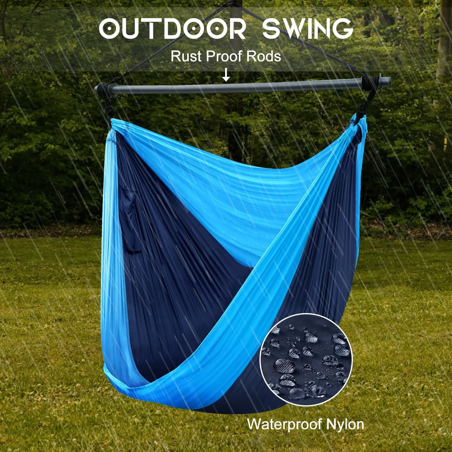 Hammock Chair, Portable Outdoor Hanging Rope Swing, Max 500 Lbs, Collapsible and Lightweight Nylon Parachute Hammocks Chair for Indoor, Backpacking, Travel, Backyard, Patio, Hiking (Navy,Blue)