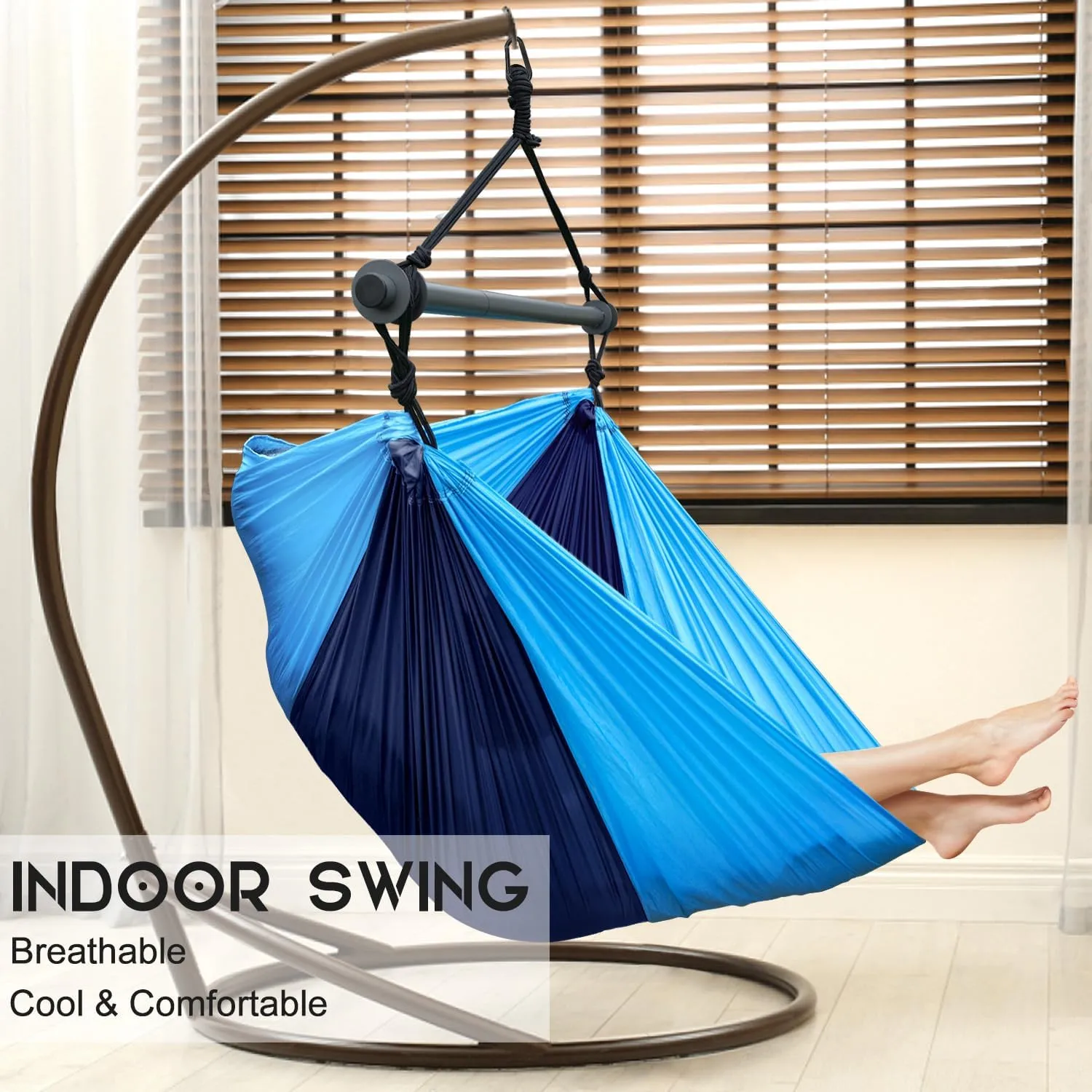 Hammock Chair, Portable Outdoor Hanging Rope Swing, Max 500 Lbs, Collapsible and Lightweight Nylon Parachute Hammocks Chair for Indoor, Backpacking, Travel, Backyard, Patio, Hiking (Navy,Blue)