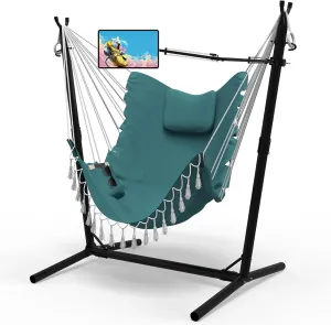 Hammock Chair with Stand,Heavy-Duty Hanging Chair with Stand, for Indoor Outdoor,Sturdy Swing Chair Stand Max Load 350 Pound,with Cell Phone Holder