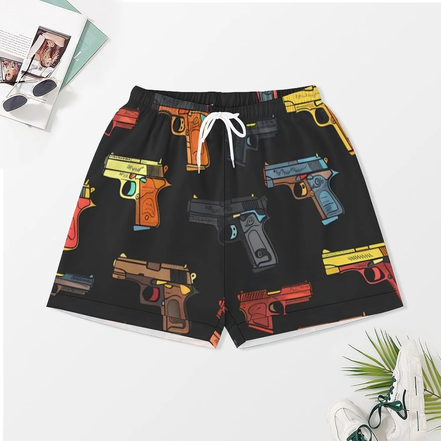 Hand Gun Women's Satin Pajama Set Short Sleeve Button Down Sleepwear Loungewear Pj Set
