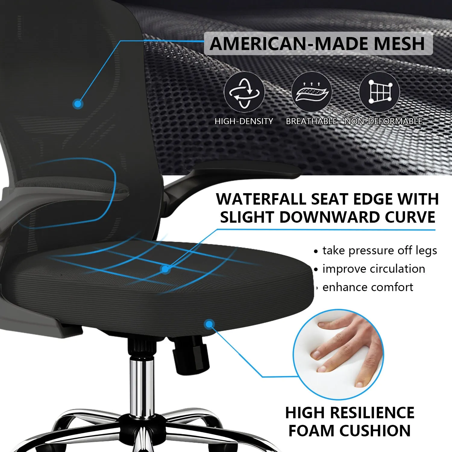 Happylost Office Chair, Computer Mesh Swivel Desk Chair with Adjustable Armrests