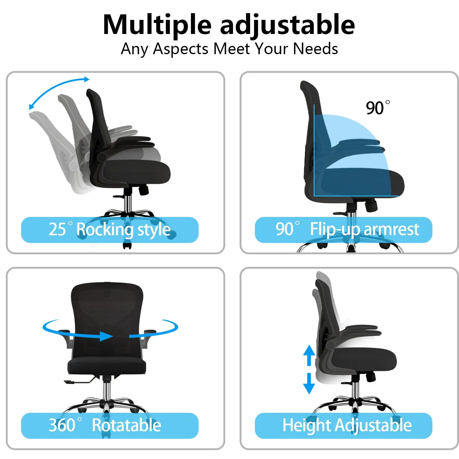 Happylost Office Chair, Computer Mesh Swivel Desk Chair with Adjustable Armrests