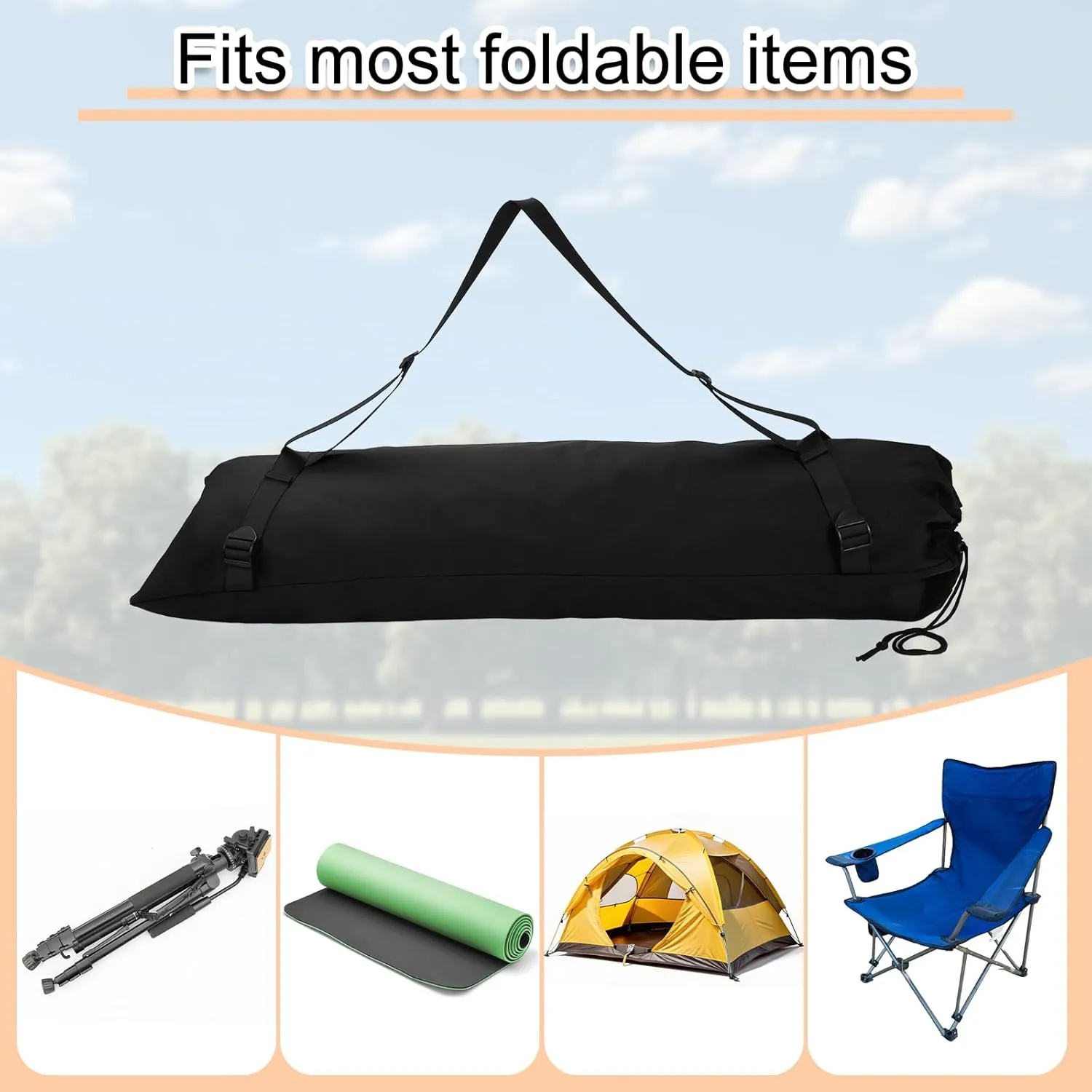 HARFINGTON Camping Chair Replacement Bag 48" Folding Chair Carry Bag Oxford Cloth Storage Tent Bag with Shoulder Strap for Travel Outdoor Camping Sports, Black