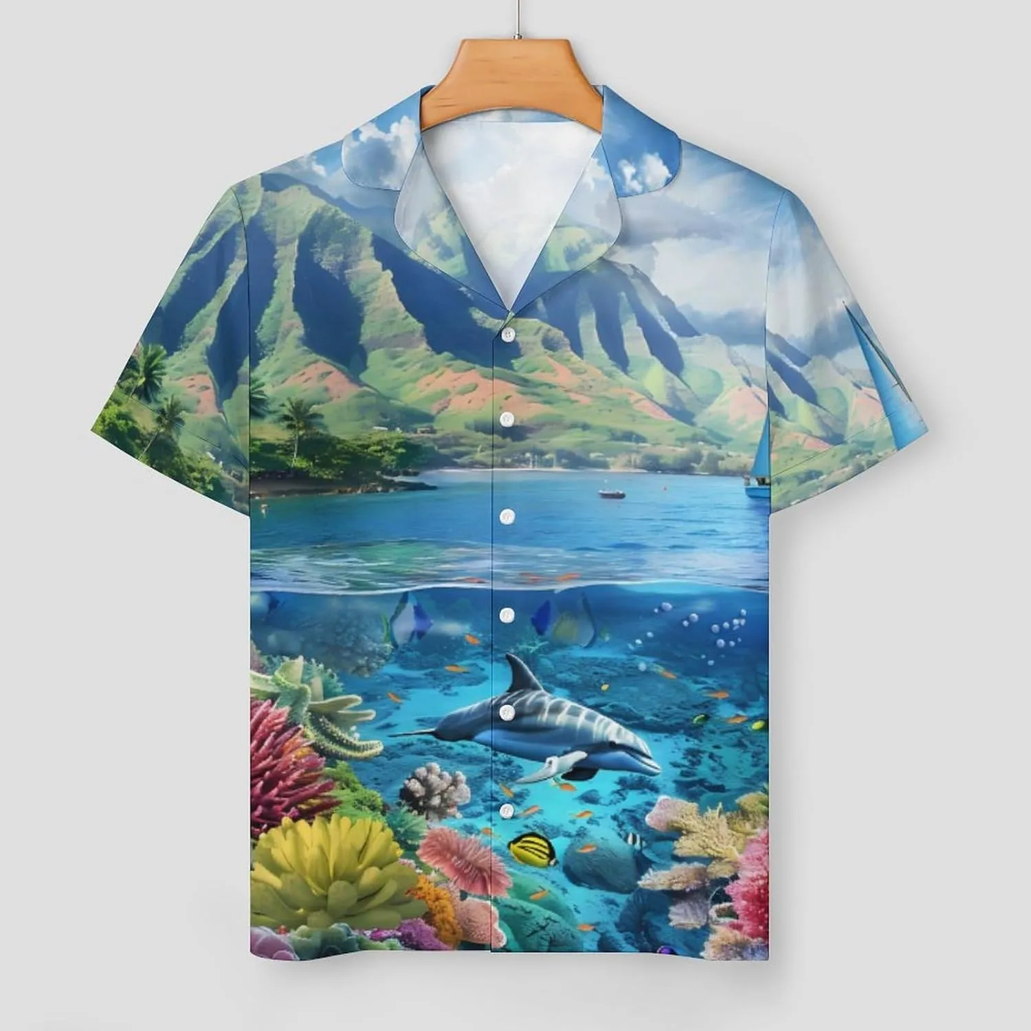 Hawaiian Life Sea Fish Women's Satin Pajama Set Short Sleeve Button Down Sleepwear Loungewear Pj Set