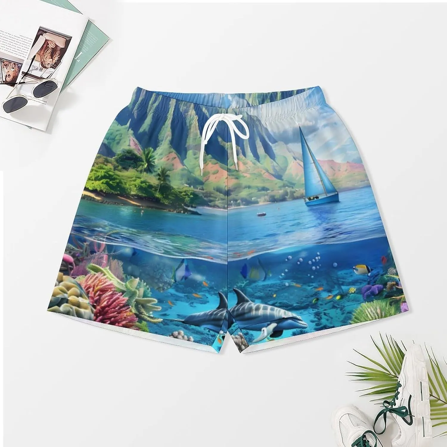 Hawaiian Life Sea Fish Women's Satin Pajama Set Short Sleeve Button Down Sleepwear Loungewear Pj Set