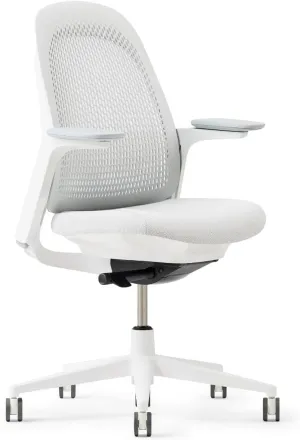 Haworth Breck Office Chair - Ergonomic Desk Seat with Height-Adjustable Lumbar Support, White Trim, Duo-Tone Hard Casters, and 4D-Arms (Lunar)