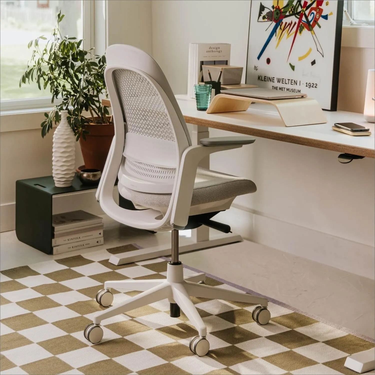 Haworth Breck Office Chair - Ergonomic Desk Seat with Height-Adjustable Lumbar Support, White Trim, Duo-Tone Hard Casters, and 4D-Arms (Lunar)