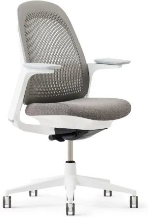 Haworth Breck Office Chair - Ergonomic Desk Seat with Height-Adjustable Lumbar Support, White Trim, Duo-Tone Hard Casters, and 4D-Arms (Stone)