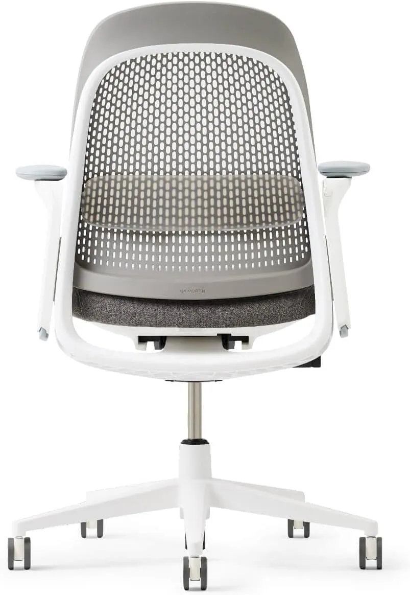Haworth Breck Office Chair - Ergonomic Desk Seat with Height-Adjustable Lumbar Support, White Trim, Duo-Tone Hard Casters, and 4D-Arms (Stone)