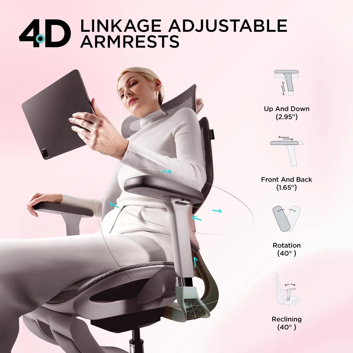 Hbada E3 Pro Ergonomic Office Chair, Big and Tall Office Chair - with 3-Zone Dynamic Lumbar Support, 4D Adjustable Headrest, 4D Adjustable Armrests, Swivel, Pink
