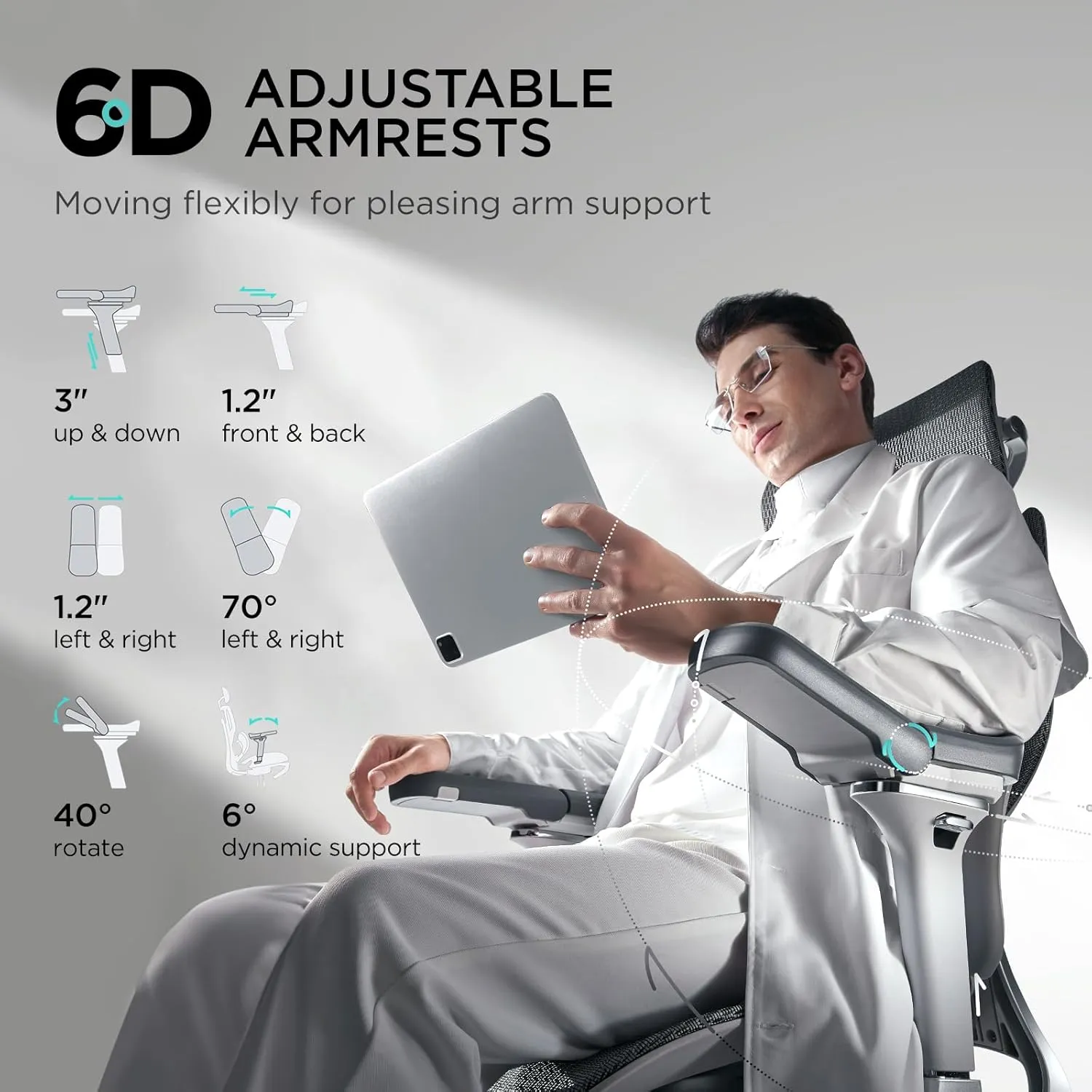 Hbada E3 Pro Ergonomic Office Chair, Big and Tall Office Chair - with 3-Zone Dynamic Lumbar Support, 4D Adjustable Headrest, 6D Adjustable Armrests, Swivel, Grey