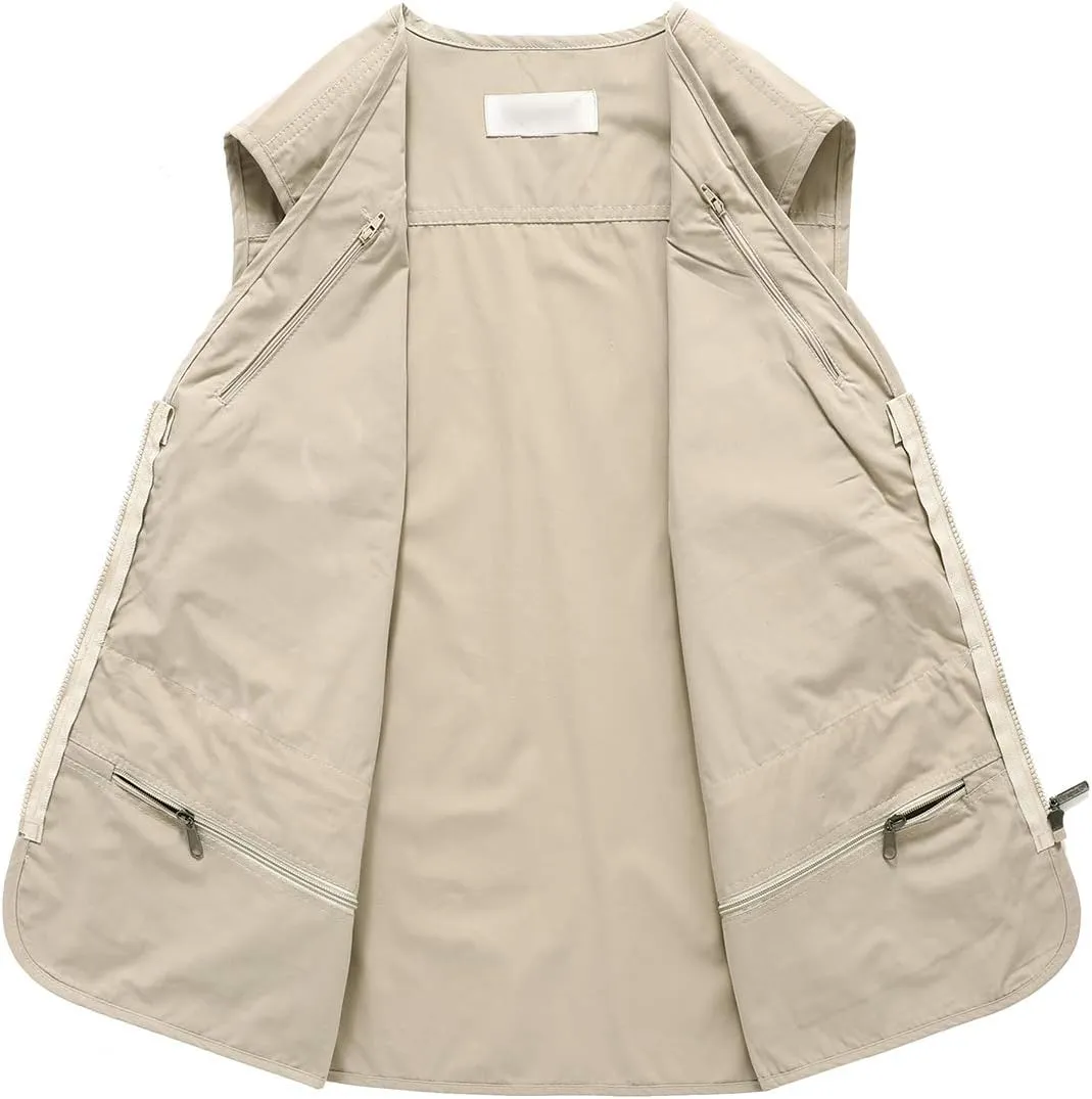Hbufnha Men's Casual Safari Travel Vest 16 Pockets Outdoor Work Vest Sleeveless Jacket Fishing Hiking Photograph