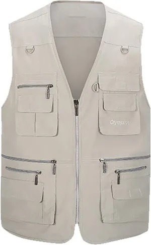 Hbufnha Men's Casual Safari Travel Vest 16 Pockets Outdoor Work Vest Sleeveless Jacket Fishing Hiking Photograph