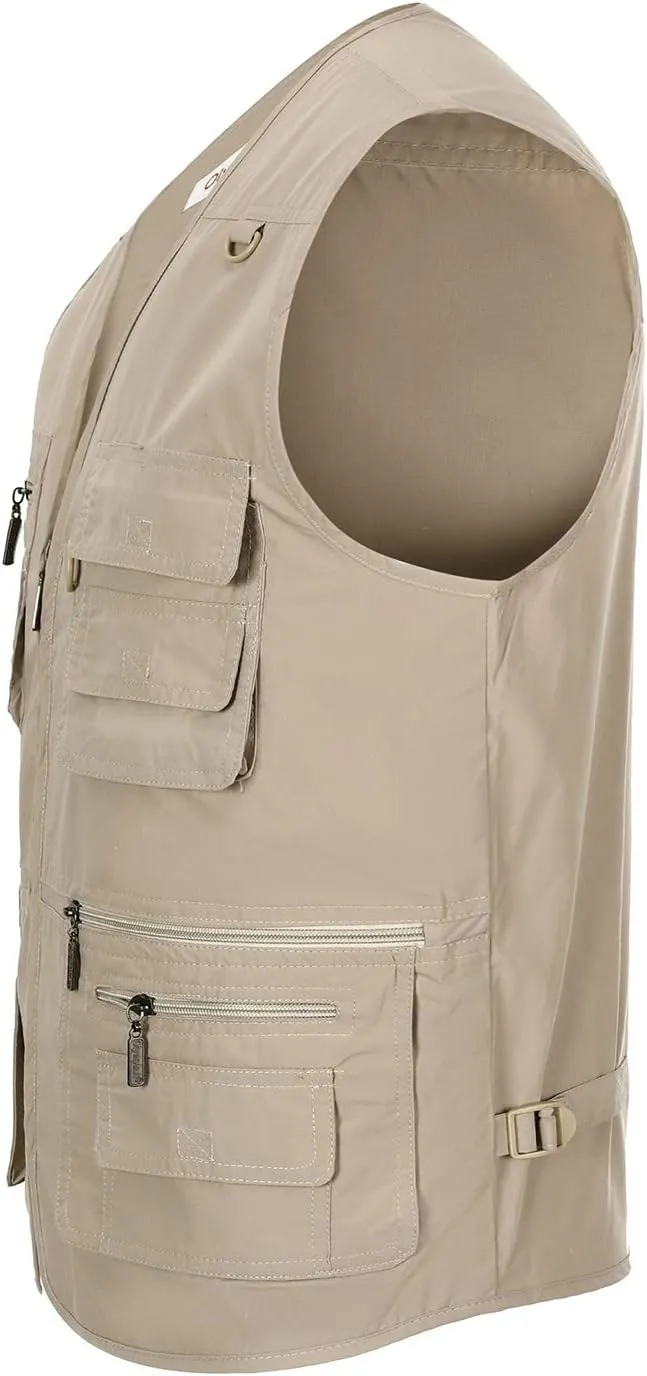 Hbufnha Men's Casual Safari Travel Vest 16 Pockets Outdoor Work Vest Sleeveless Jacket Fishing Hiking Photograph