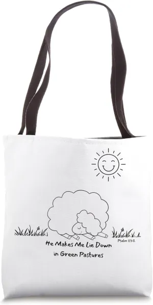 He Makes Me Lie Down In Green Pastures Sheep Tote Bag