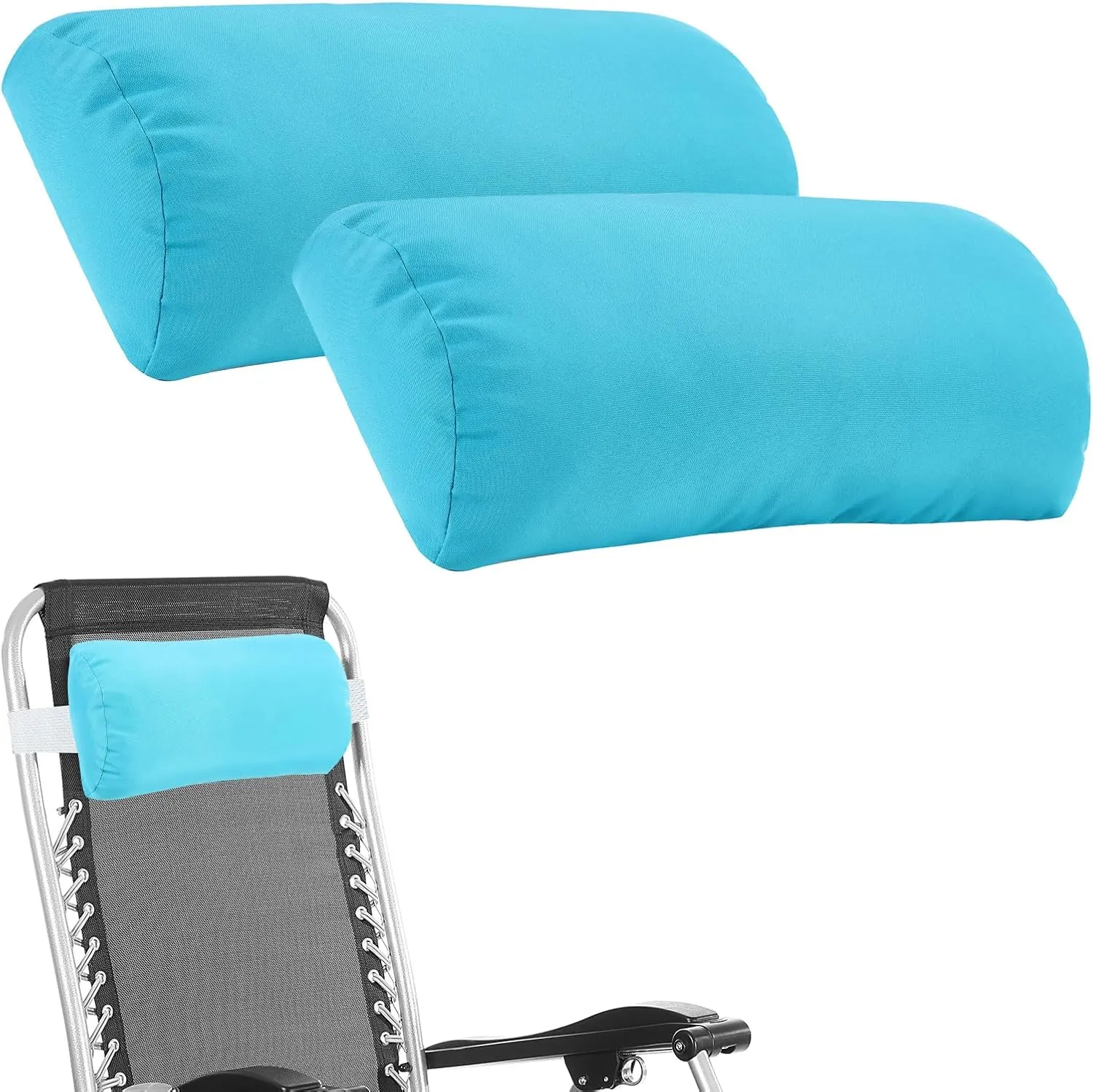 Headrest Pillow for Patio Chaise Lounge, 2 Packs Head Pillow with Elastic Band for Zero Gravity Lounge Chair, Head Neck Rest Pillow Lumbar Pillow, Blue