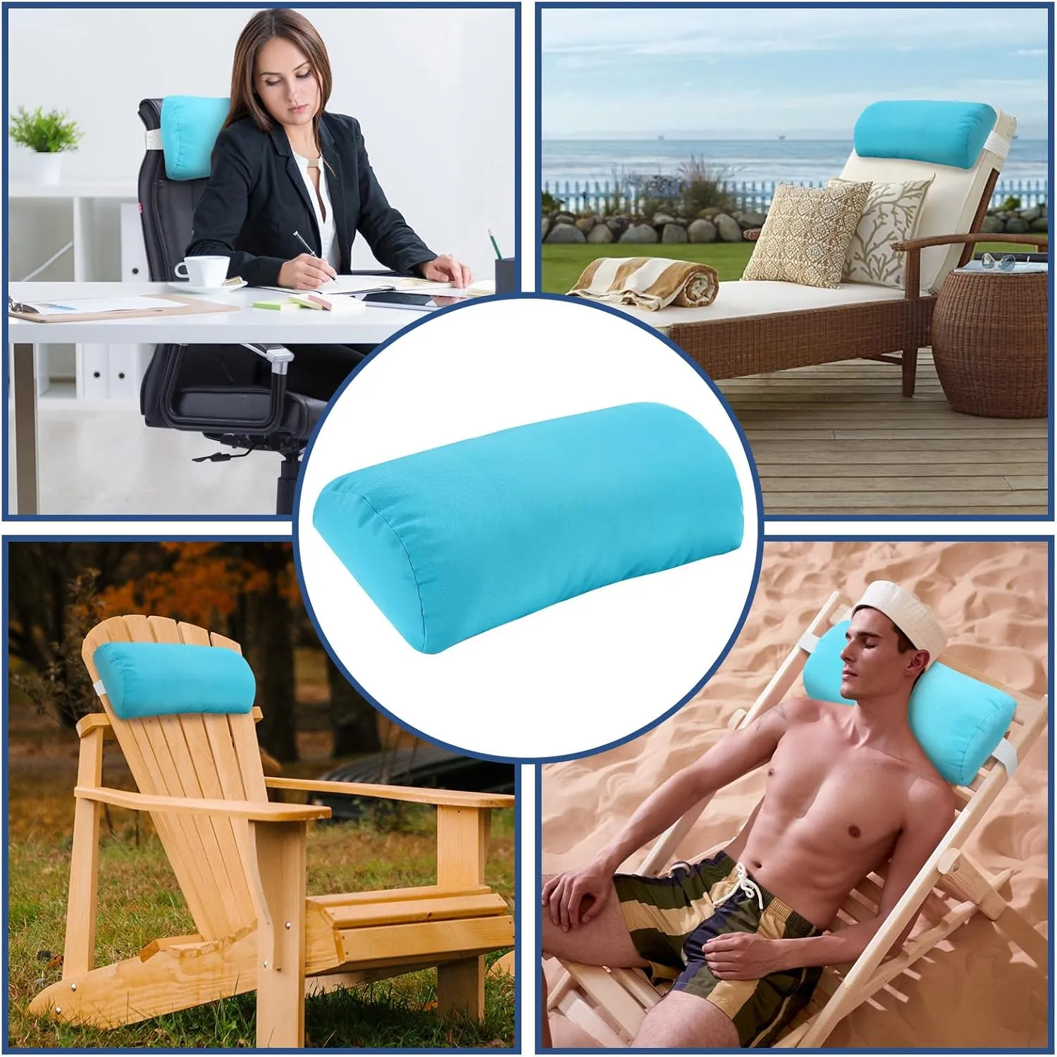 Headrest Pillow for Patio Chaise Lounge, 2 Packs Head Pillow with Elastic Band for Zero Gravity Lounge Chair, Head Neck Rest Pillow Lumbar Pillow, Blue