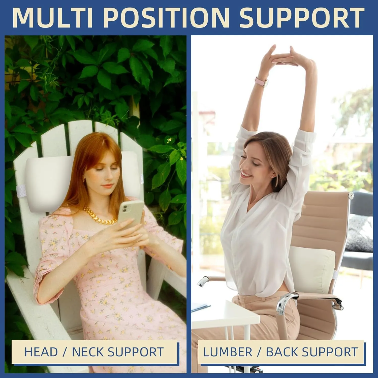 Headrest Pillow for Patio Chaise Lounge, 2 Packs Head Pillow with Elastic Band for Zero Gravity Lounge Chair, Head Neck Rest Pillow Lumbar Pillow, Cream