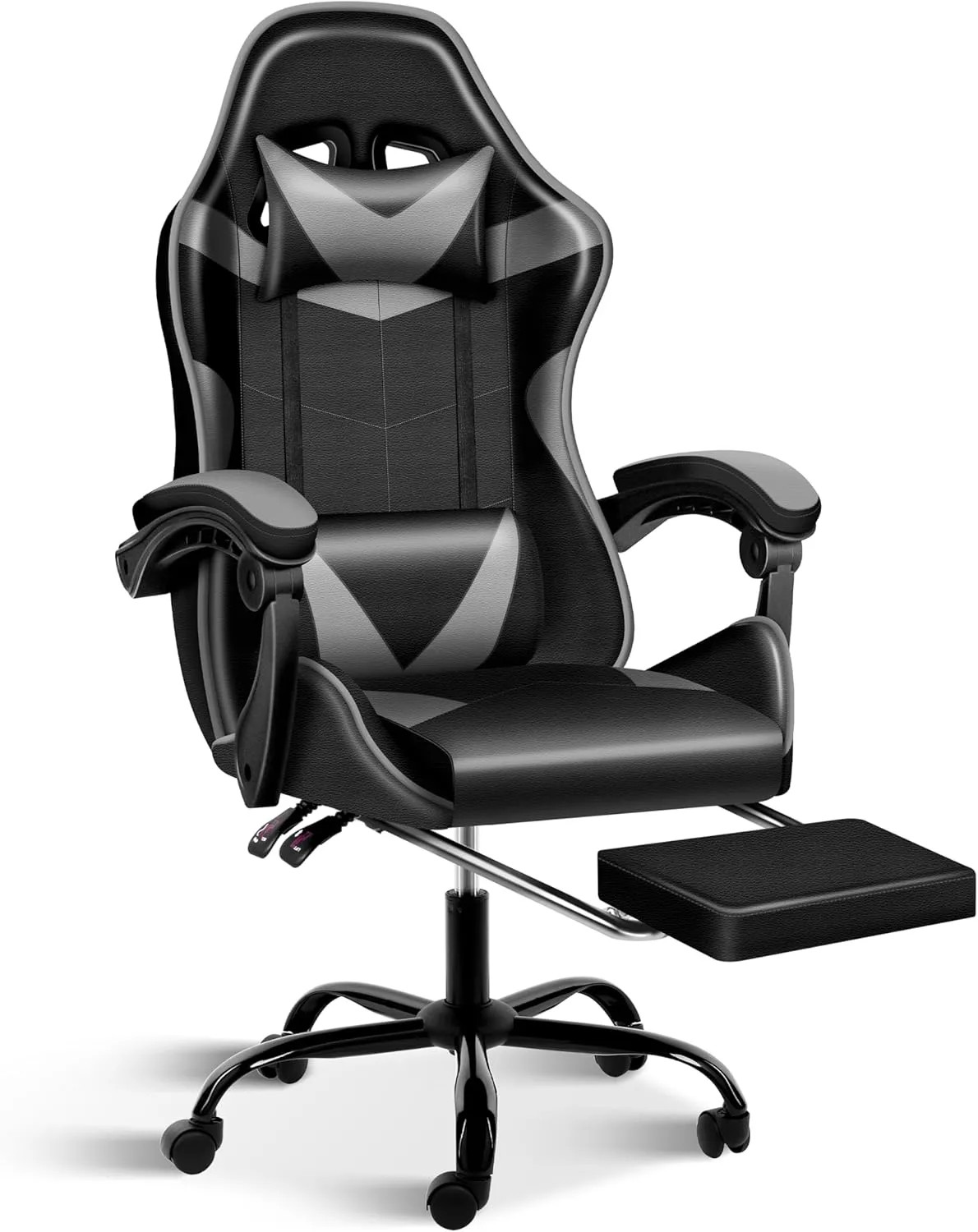 HealSmart Gaming Chair, Backrest and Seat Height Adjustable Swivel Recliner Racing Office Ergonomic Video Game Chair with Footrest (Black/Grey)
