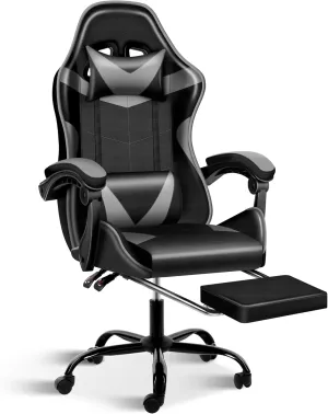 HealSmart Gaming Chair, Backrest and Seat Height Adjustable Swivel Recliner Racing Office Ergonomic Video Game Chair with Footrest (Black/Grey)
