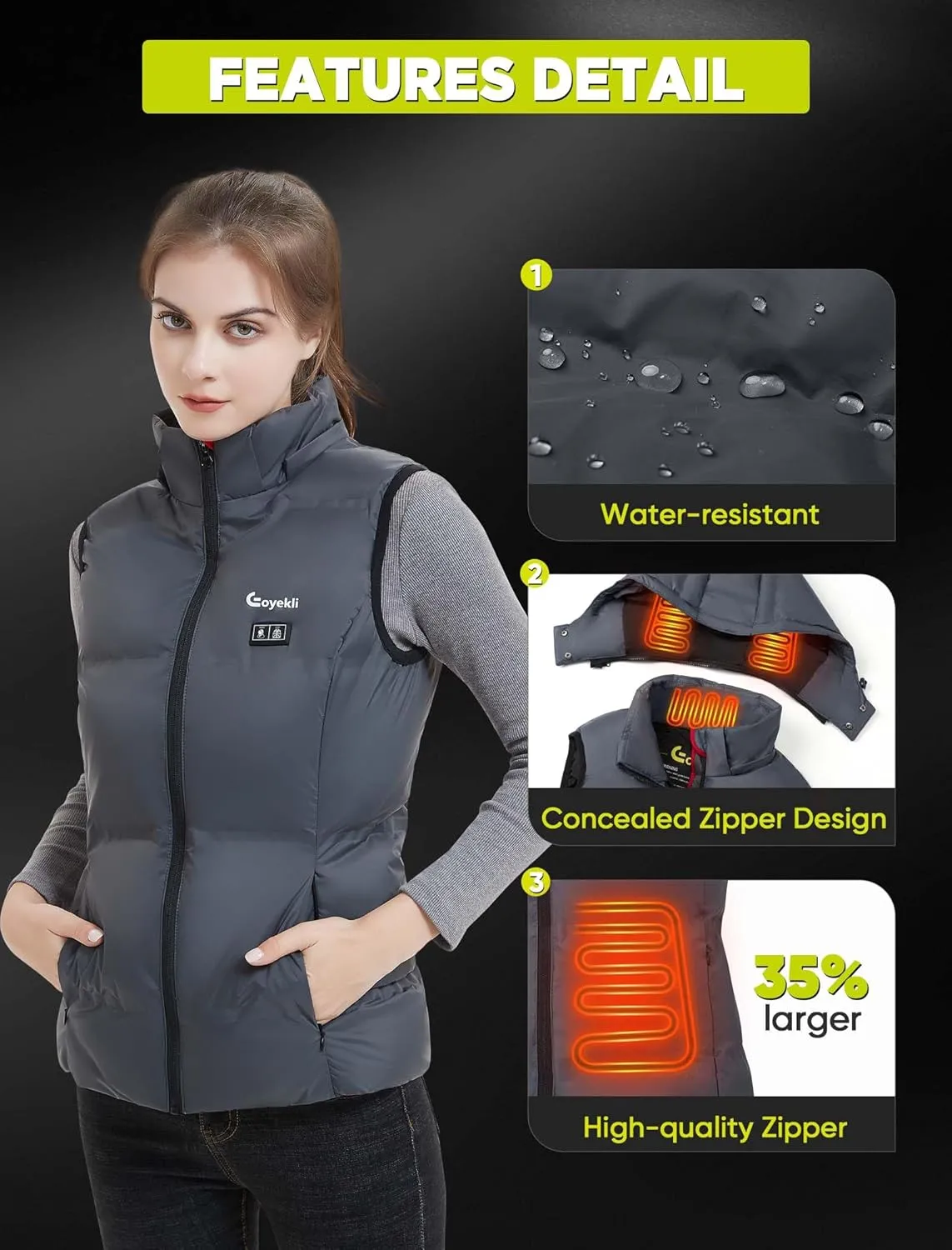 Heated Vest for Men Lightweight - Detachable Heated Hood and 7.4V 10000mAh Battery Pack S（Light Grey 10000mAh）