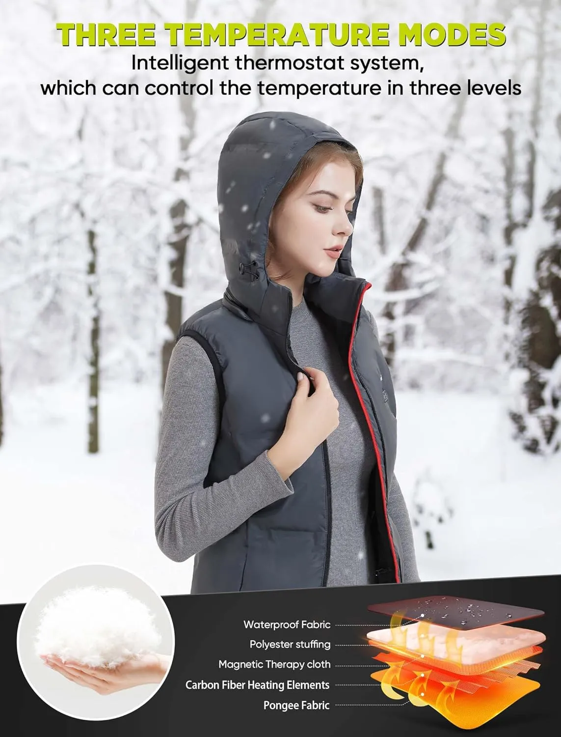 Heated Vest for Men Lightweight - Detachable Heated Hood and 7.4V 10000mAh Battery Pack S（Light Grey 10000mAh）