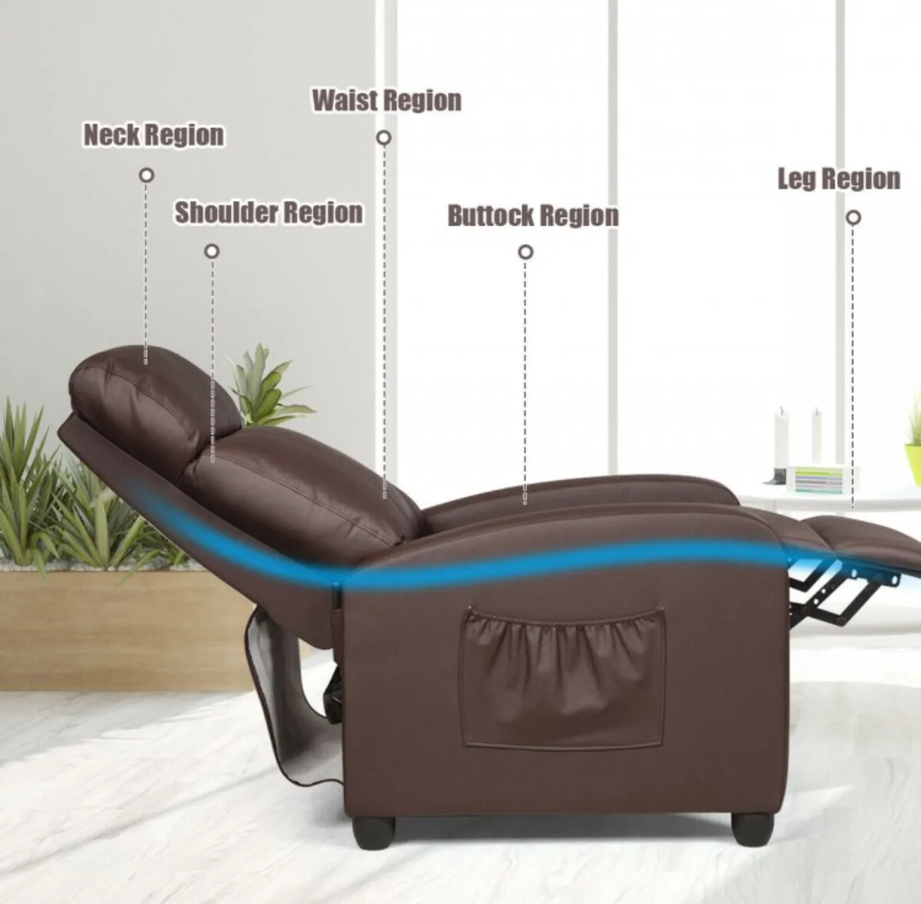 Heavy Duty Comfortable Massage Recliner Chair Wingback Single Chair With Side Pocket, Remote | 8 Massage Modes