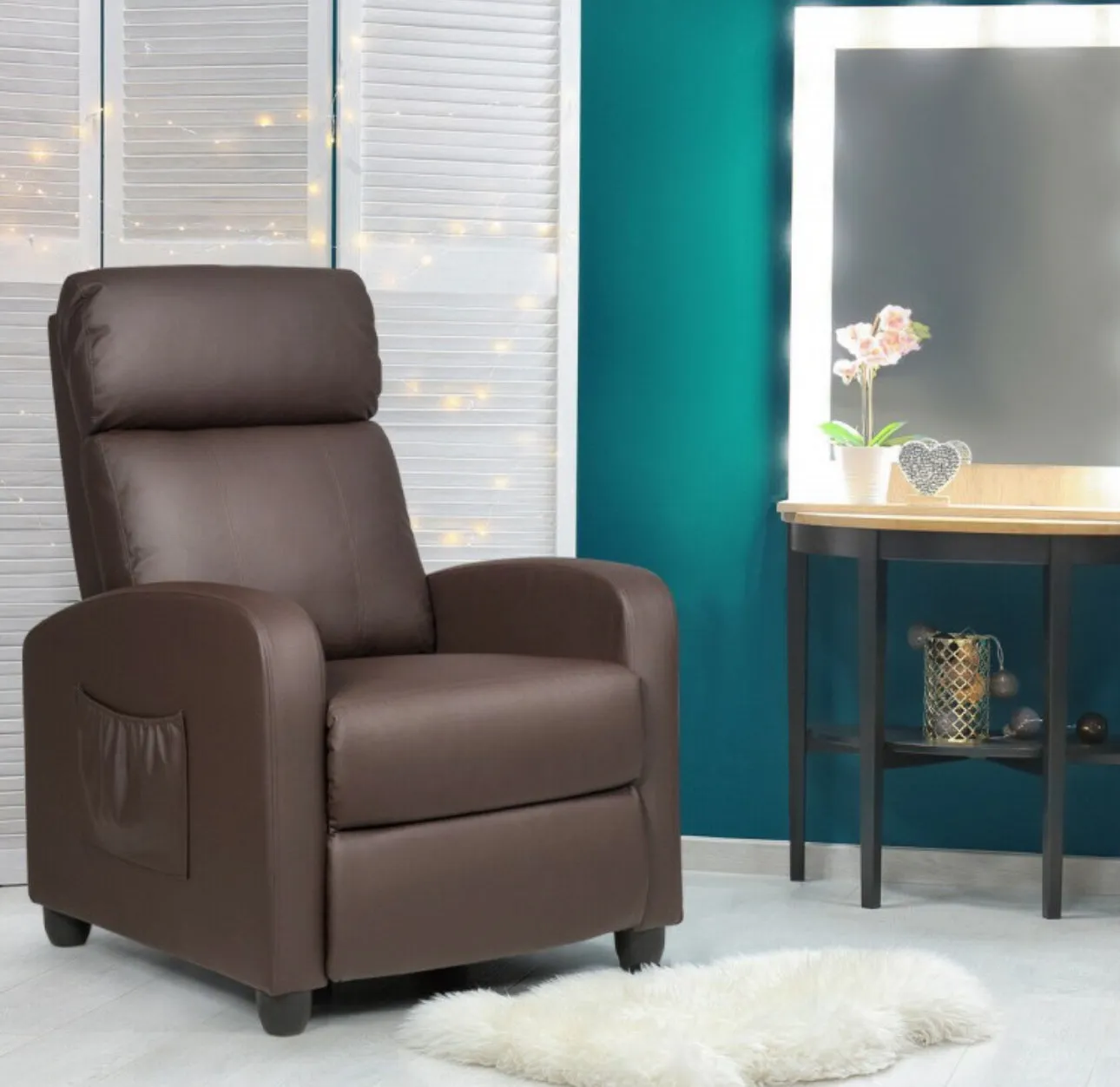 Heavy Duty Comfortable Massage Recliner Chair Wingback Single Chair With Side Pocket, Remote | 8 Massage Modes