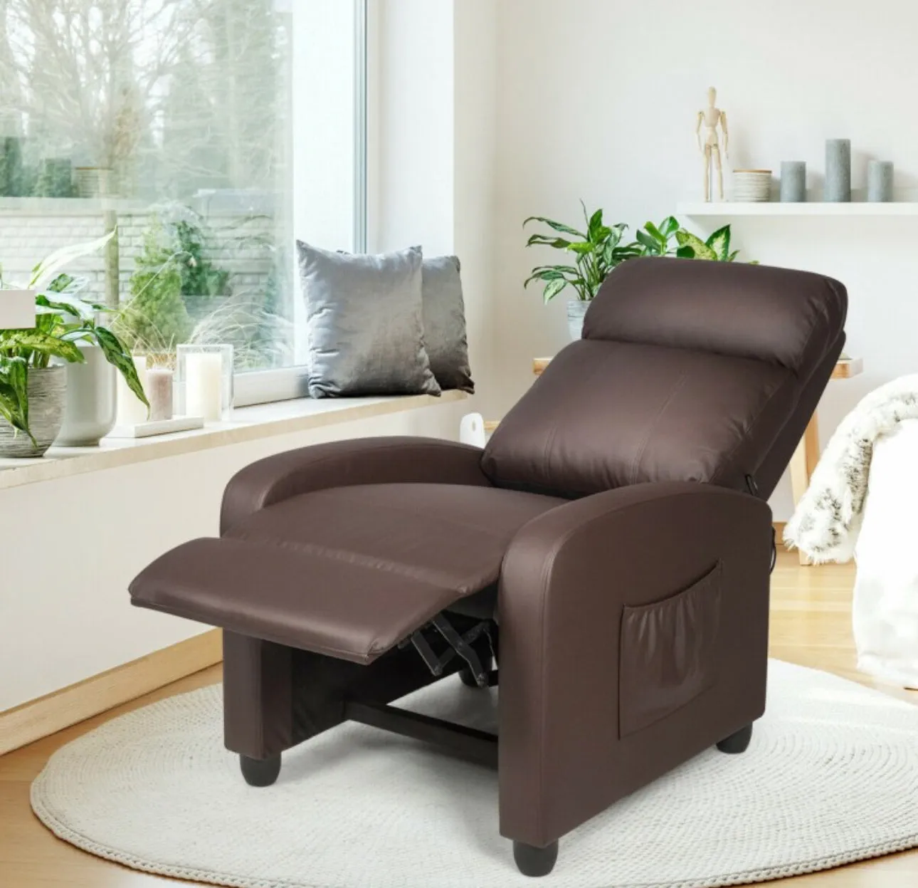 Heavy Duty Comfortable Massage Recliner Chair Wingback Single Chair With Side Pocket, Remote | 8 Massage Modes