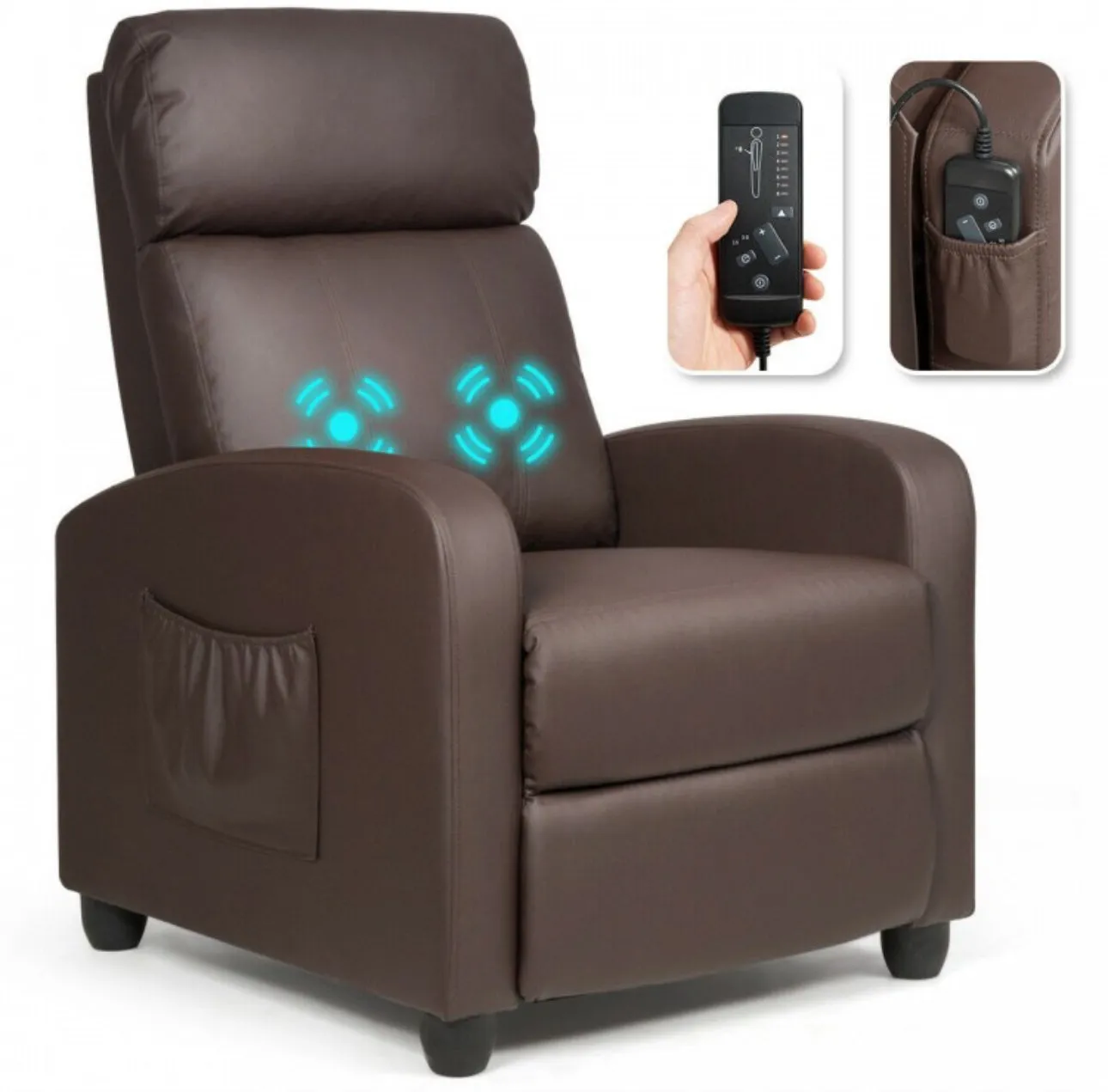 Heavy Duty Comfortable Massage Recliner Chair Wingback Single Chair With Side Pocket, Remote | 8 Massage Modes